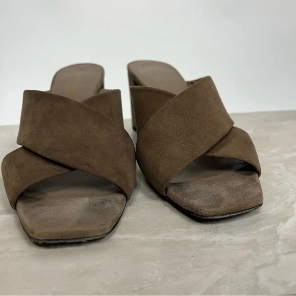 Saint Laurent Loulou 70 Mules Suede Heeled Sandals Mocha Brown Heels EU 37 $795 - Picture 4 of 13